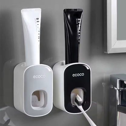 Wall Mounted Toothbrush Holder with Automatic Toothpaste Dispenser Smart Bathroom Organizer