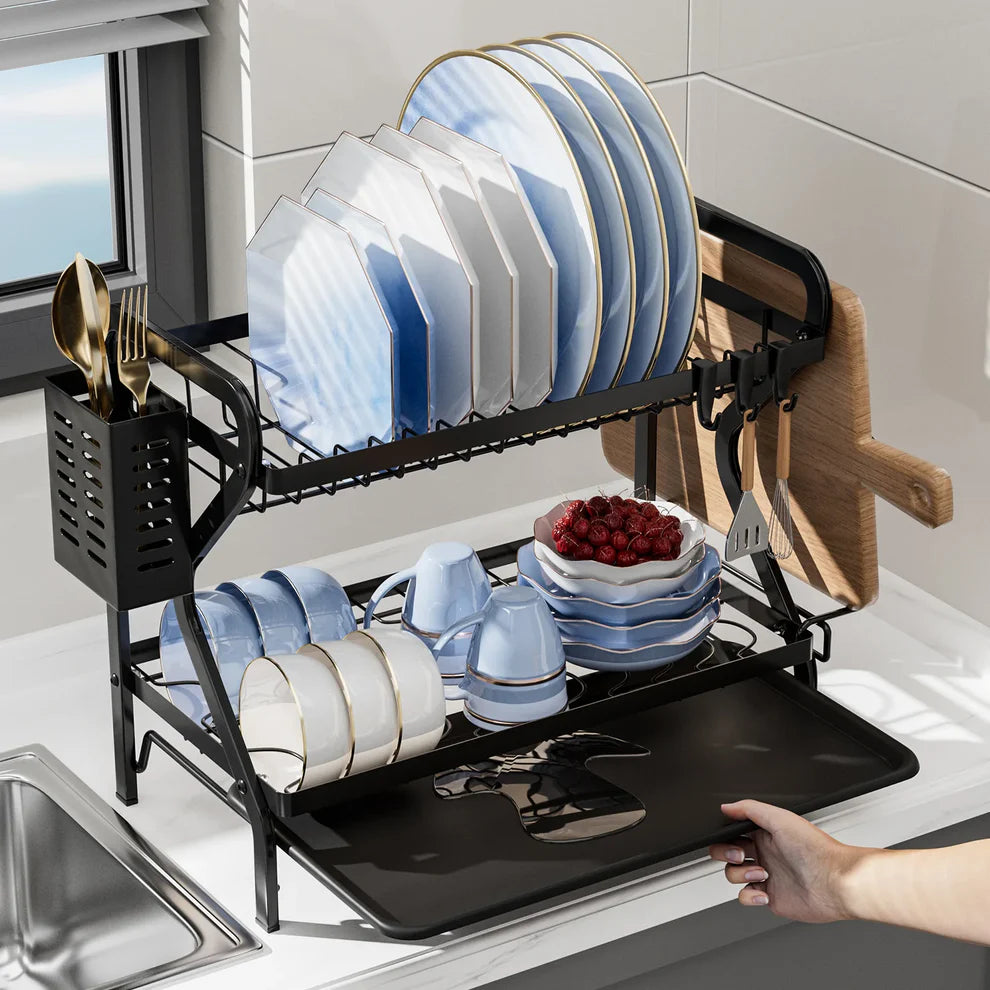 2-Tier Dish Drying Rack with Drainboard