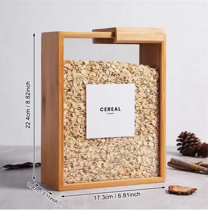 Bamboo Wooden Grain Storage Box Airtight Food Container for Kitchen