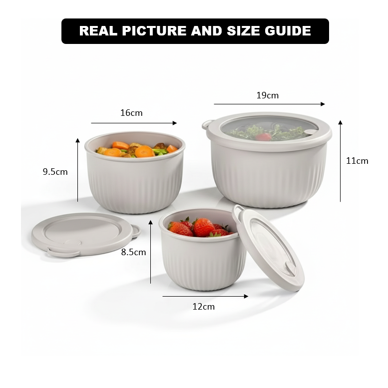 Limon Pure vent Stackable 3-Pcs Bowl Set with Vented Lid