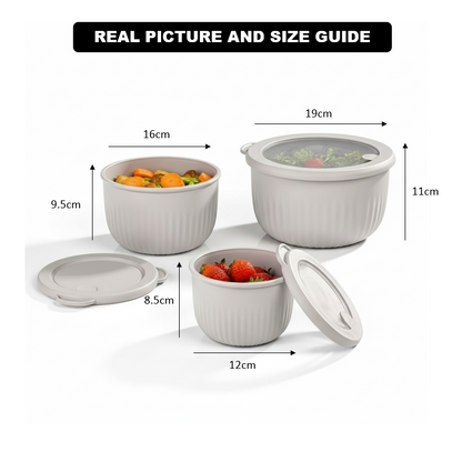 Limon Pure vent Stackable 3-Pcs Bowl Set with Vented Lid