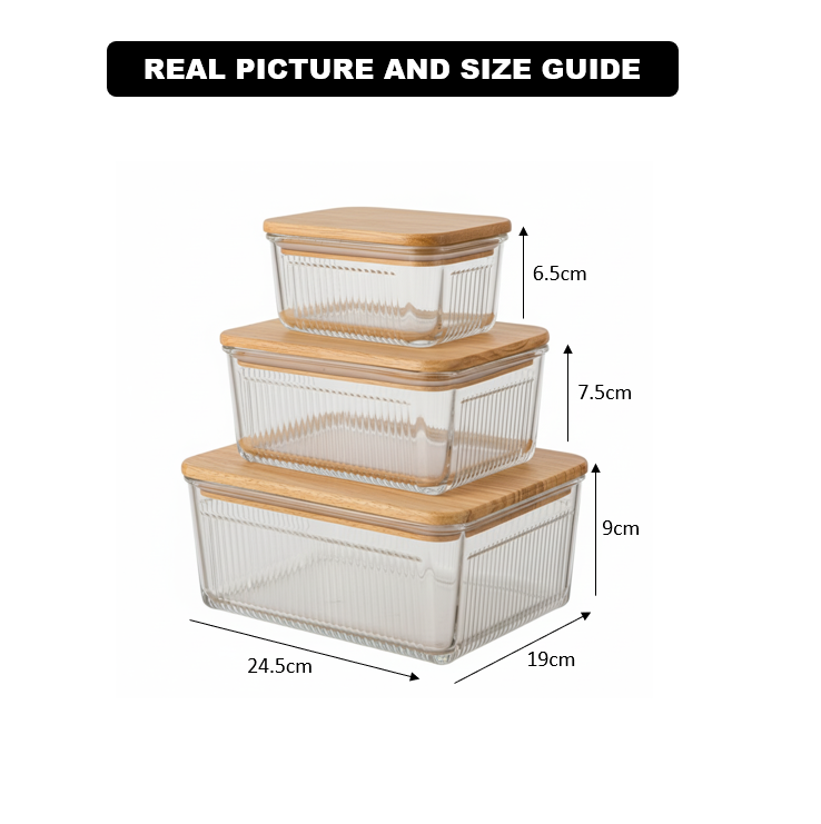 Limon Robust 3-Piece Glass Container Set with Wooden Lid