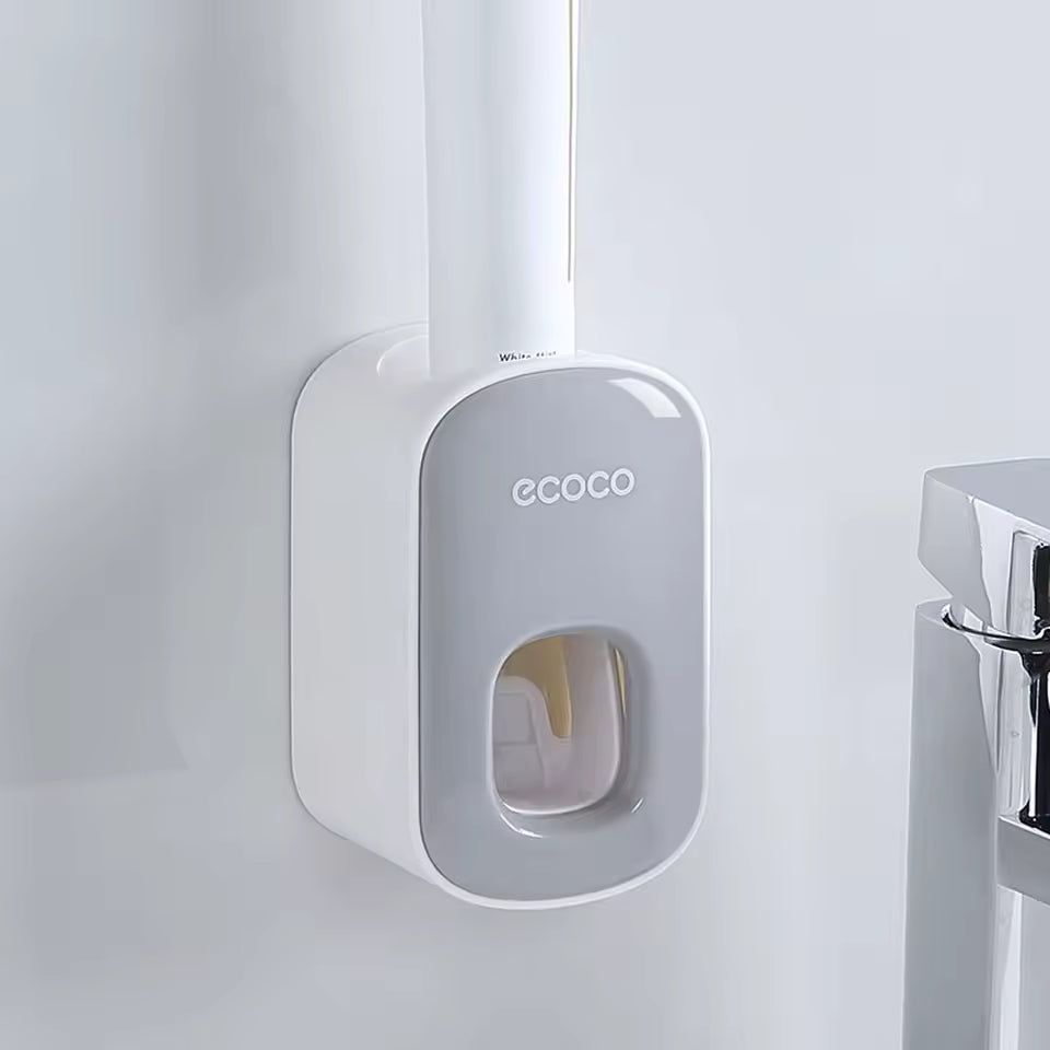 Wall Mounted Toothbrush Holder with Automatic Toothpaste Dispenser Smart Bathroom Organizer