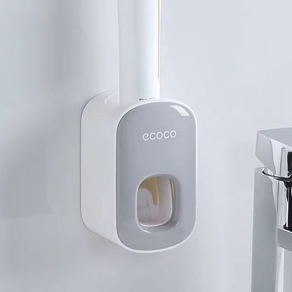Wall Mounted Toothbrush Holder with Automatic Toothpaste Dispenser Smart Bathroom Organizer