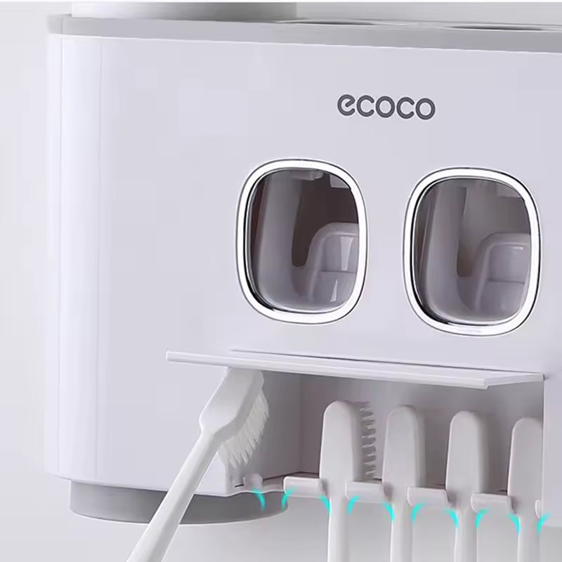 Ecoco Automatic Toothpaste Dispenser Set Wall Mounted Toothbrush Holder with Cups
