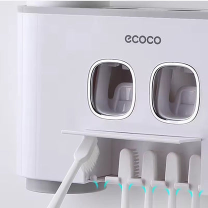 Ecoco Automatic Toothpaste Dispenser Set Wall Mounted Toothbrush Holder with Cups