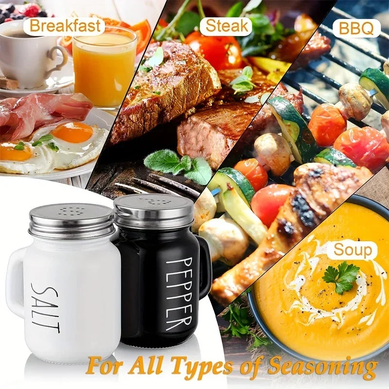 Black & White Salt & Pepper Shaker Set 2pcs Glass