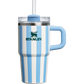 Stanley Blue & White Striped Quencher Tumbler 20oz with Handle and Straw