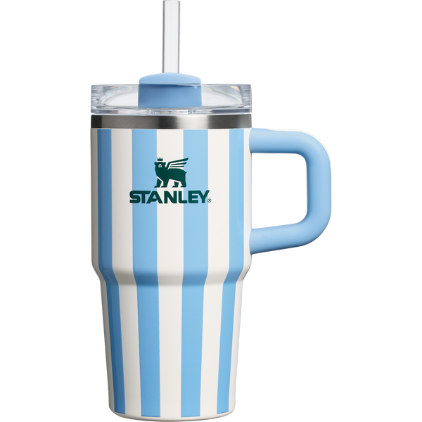 Stanley Blue & White Striped Quencher Tumbler 20oz with Handle and Straw