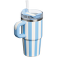 Stanley Blue & White Striped Quencher Tumbler 20oz with Handle and Straw