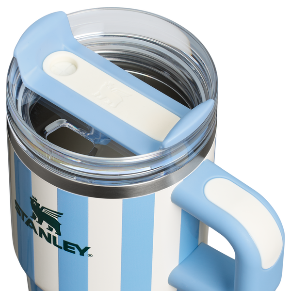 Stanley Blue & White Striped Quencher Tumbler 20oz with Handle and Straw