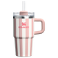 Stanley 20oz Pink & White Striped Tumbler with Handle and Straw Premium Insulated Cup