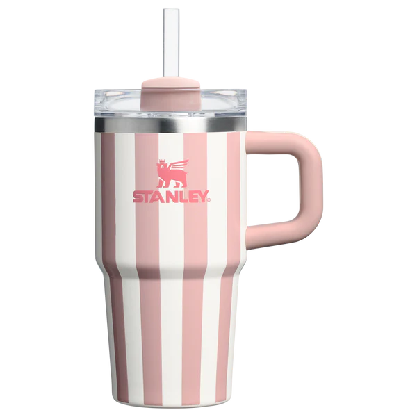 Stanley 20oz Pink & White Striped Tumbler with Handle and Straw Premium Insulated Cup
