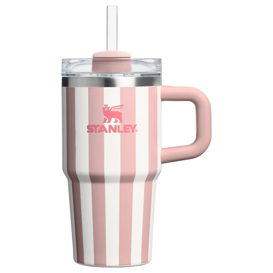Stanley 20oz Pink & White Striped Tumbler with Handle and Straw Premium Insulated Cup