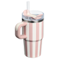 Stanley 20oz Pink & White Striped Tumbler with Handle and Straw Premium Insulated Cup