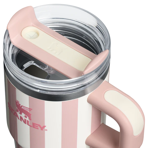 Stanley 20oz Pink & White Striped Tumbler with Handle and Straw Premium Insulated Cup