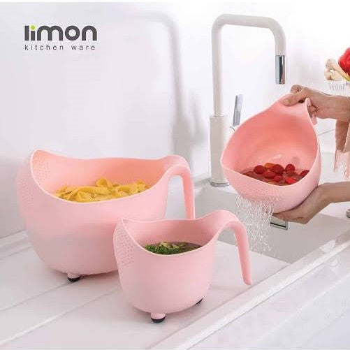 Limon Pack of 3 Fruits and Vegetables Wash Bowl with Drainer