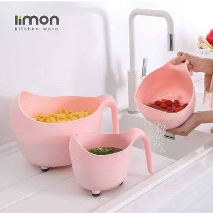 Limon Pack of 3 Fruits and Vegetables Wash Bowl with Drainer