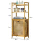 Luxury Bamboo Storage Shelf with Laundry Hamper & Open Shelves – Japandi Bathroom Organizer