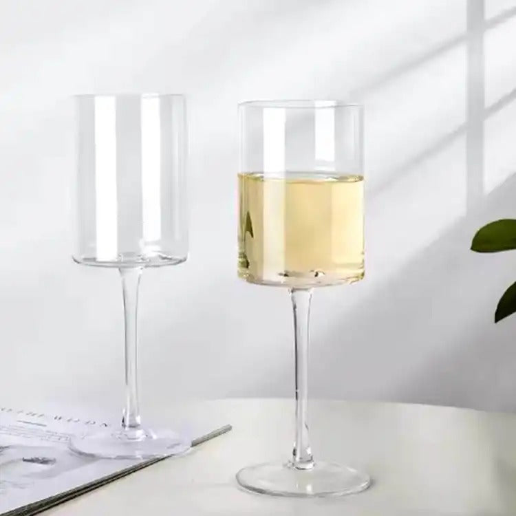 Crystal Wine Glass Set of 6 15oz Hand Blown Square Design Elegant Lead-Free Crystal Glasses