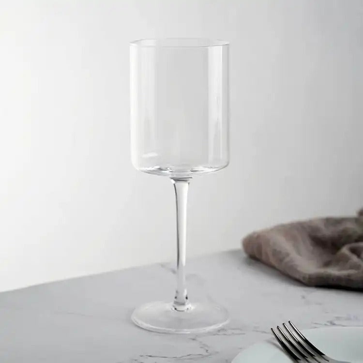 Crystal Wine Glass Set of 6 15oz Hand Blown Square Design Elegant Lead-Free Crystal Glasses