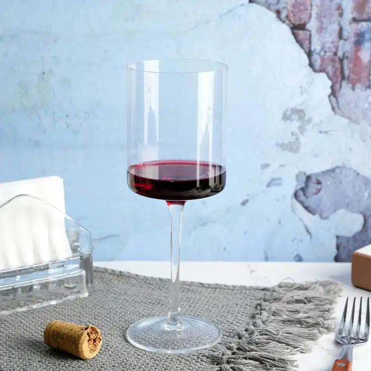 Crystal Wine Glass Set of 6 15oz Hand Blown Square Design Elegant Lead-Free Crystal Glasses
