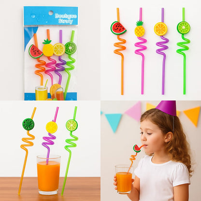 Spiral Drinking Straws Set Fruit Design Party Straws (4 Pcs)