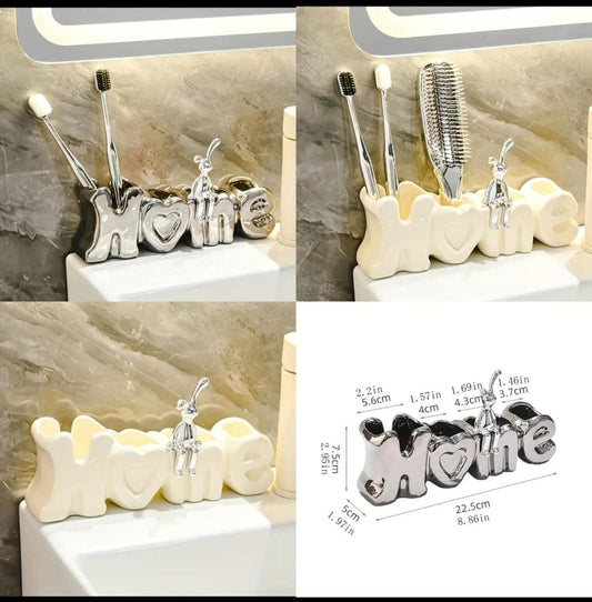 Luxury HOME Ceramic Toothbrush Holder Bathroom Organizer & Makeup Brush Stand