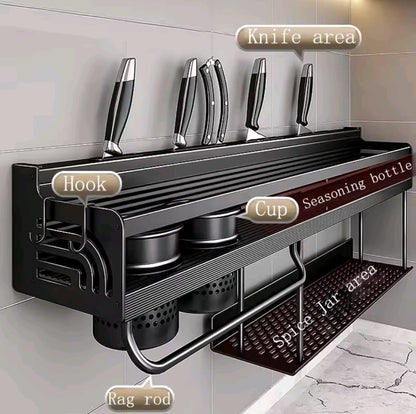 Premium Wall Mounted Kitchen Spice Rack Organizer – Multi-Layer Storage Shelf with Utensil Holder