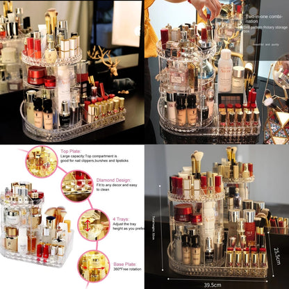 360° 2-in-1 Rotating Cosmetic Organizer Large Capacity Makeup & Skincare Storage Rack