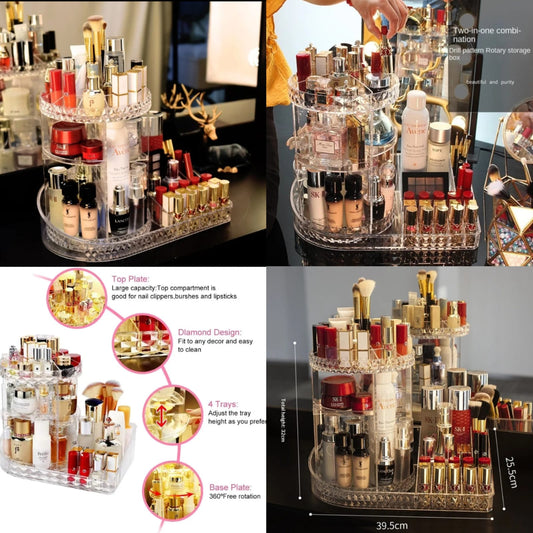 360° 2-in-1 Rotating Cosmetic Organizer Large Capacity Makeup & Skincare Storage Rack