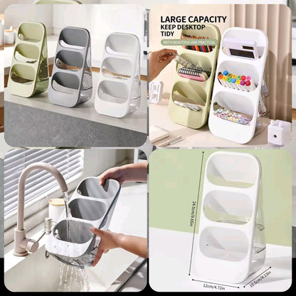 3-Tier Cutlery & Utensil Organizer with Drain Tray Kitchen Counter Storage Rack
