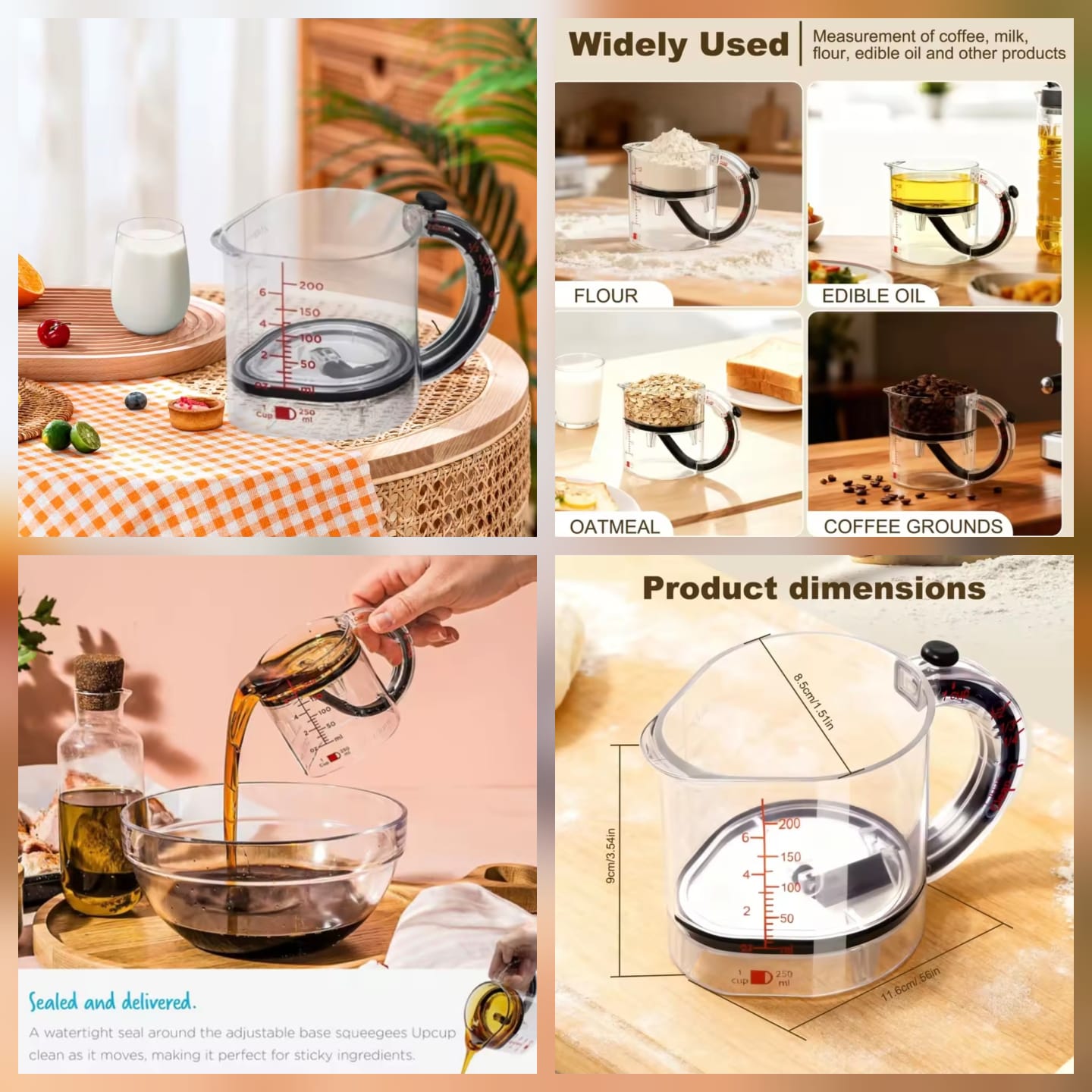 Acrylic 4-In-1 Adjustable Measuring Cup Kitchen Measuring Jug
