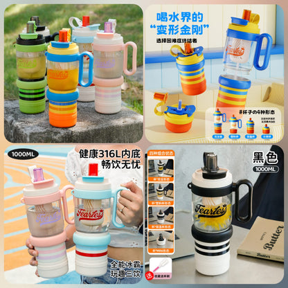 2500ml Multifunction Sports Water Bottle with Handle & Straw