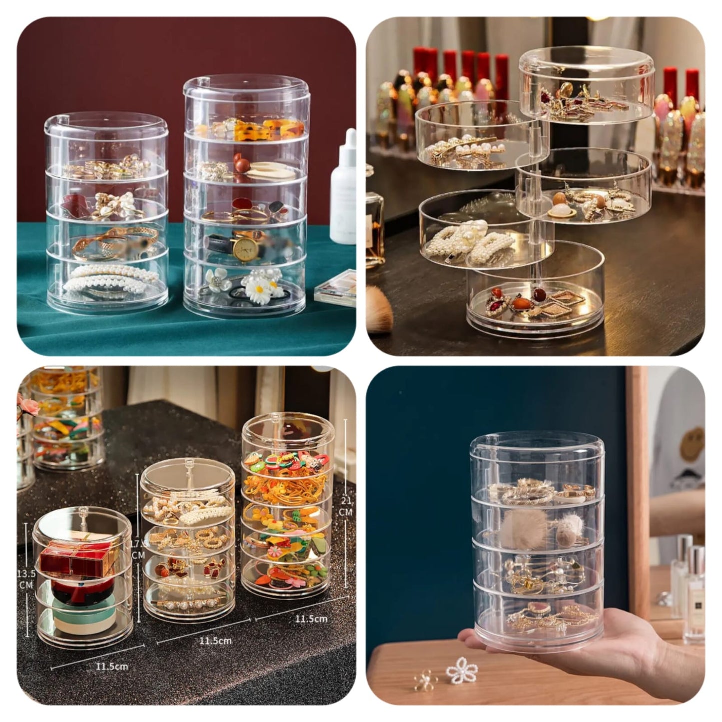 Round Acrylic Jewelry Organizer with Multi-Layer Storage