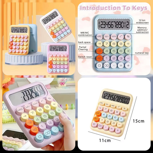 Pastel Mini Desktop Calculator with 12-Digit LCD Display
