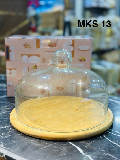 Glass Cake Dome with Bamboo Base – Elegant Food Cover & Serving Tray