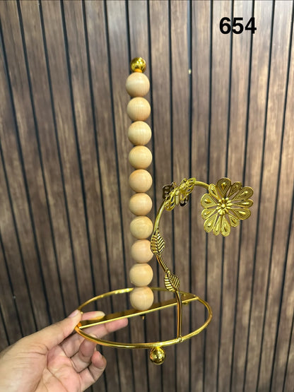 Luxury Golden Tissue Roll Holder with Wooden Bead Handle