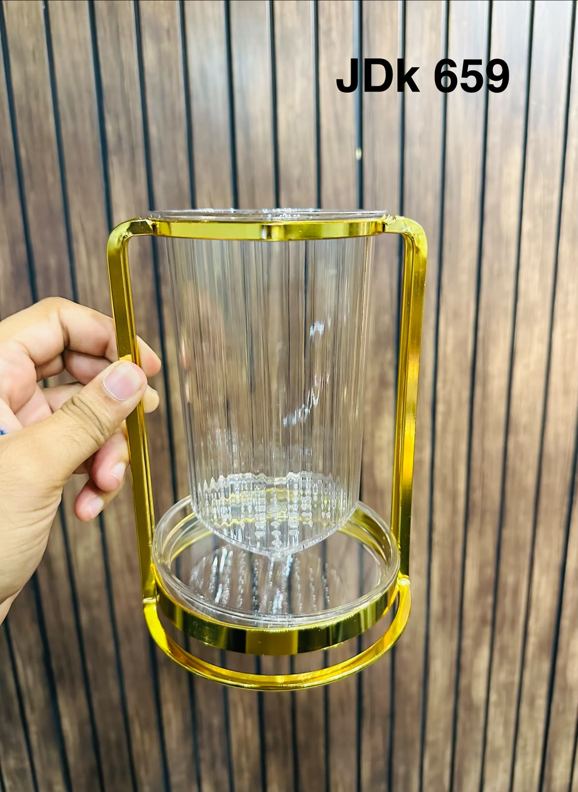Luxury Golden Acrylic Cutlery Holder with Round Tray