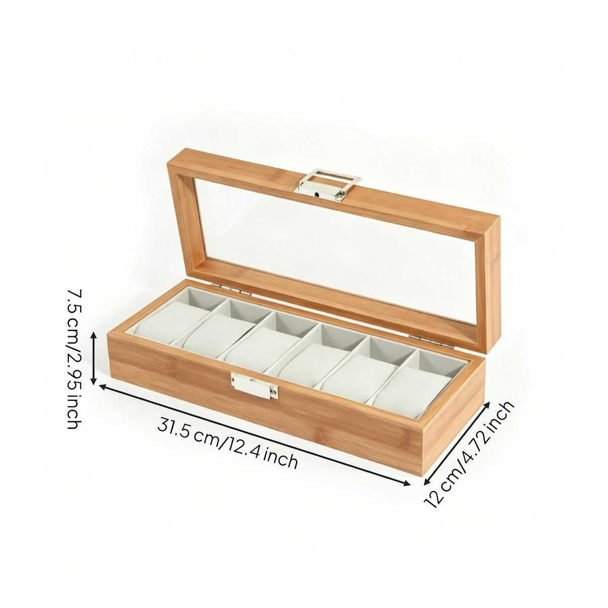 Luxury Wooden Watch Organizer Box with Transparent Glass Lid – 6 Watch Display Storage Case