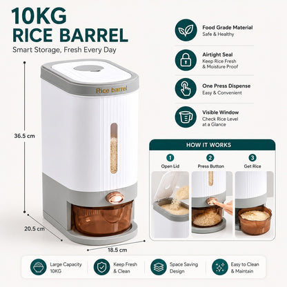 Automatic Rice Dispenser with Measuring Drawer & Visible Rice Level – Modern Kitchen Storage Container
