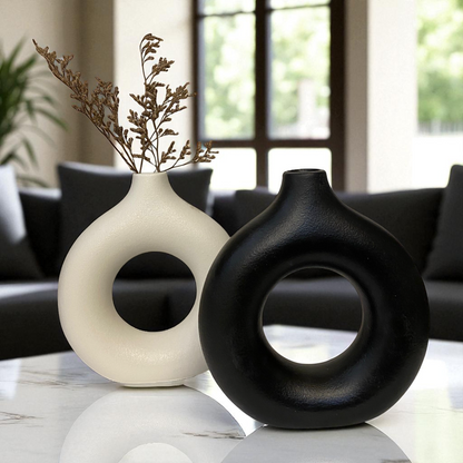 Oval Ceramic Modern Donut Vases Minimalist Decorative Flower Vase
