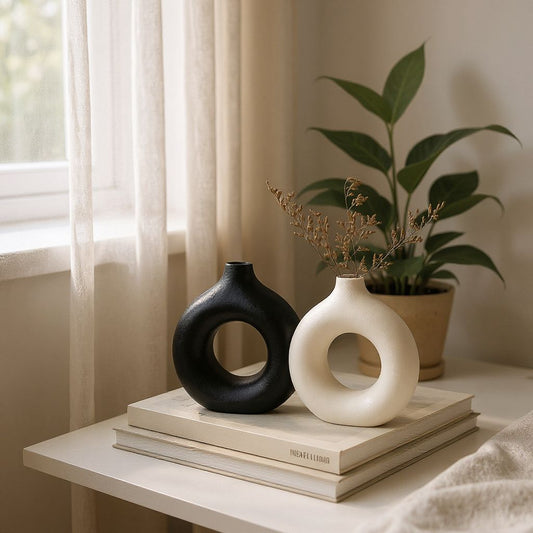 Oval Ceramic Modern Donut Vases Minimalist Decorative Flower Vase