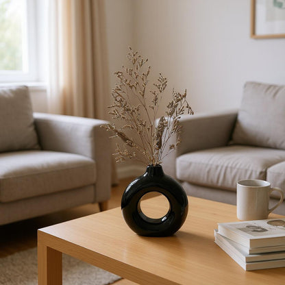Oval Ceramic Modern Donut Vases Minimalist Decorative Flower Vase