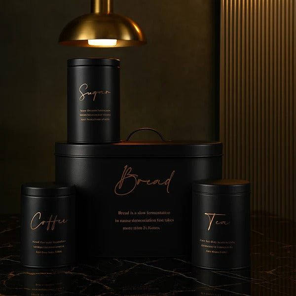 Luxury Matte Black Tea Coffee Sugar Bread Storage Canister Set – Modern Kitchen Organizer