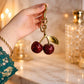 Luxury Sparkling Cherry Keychain – Red Enamel Gold Keyring