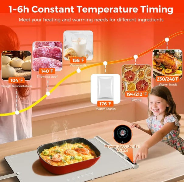 Luxury Rechargeable Electric Food Warming Tray – Cordless Smart Hot Plate with 8H Timer