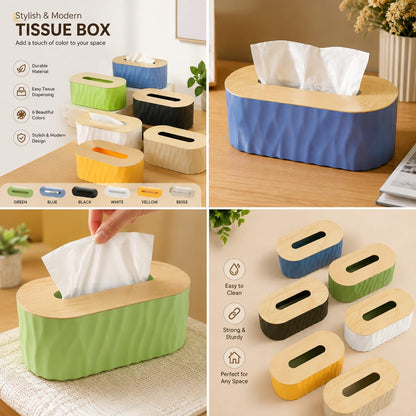 Modern Wavy Tissue Box Holder with Bamboo Lid