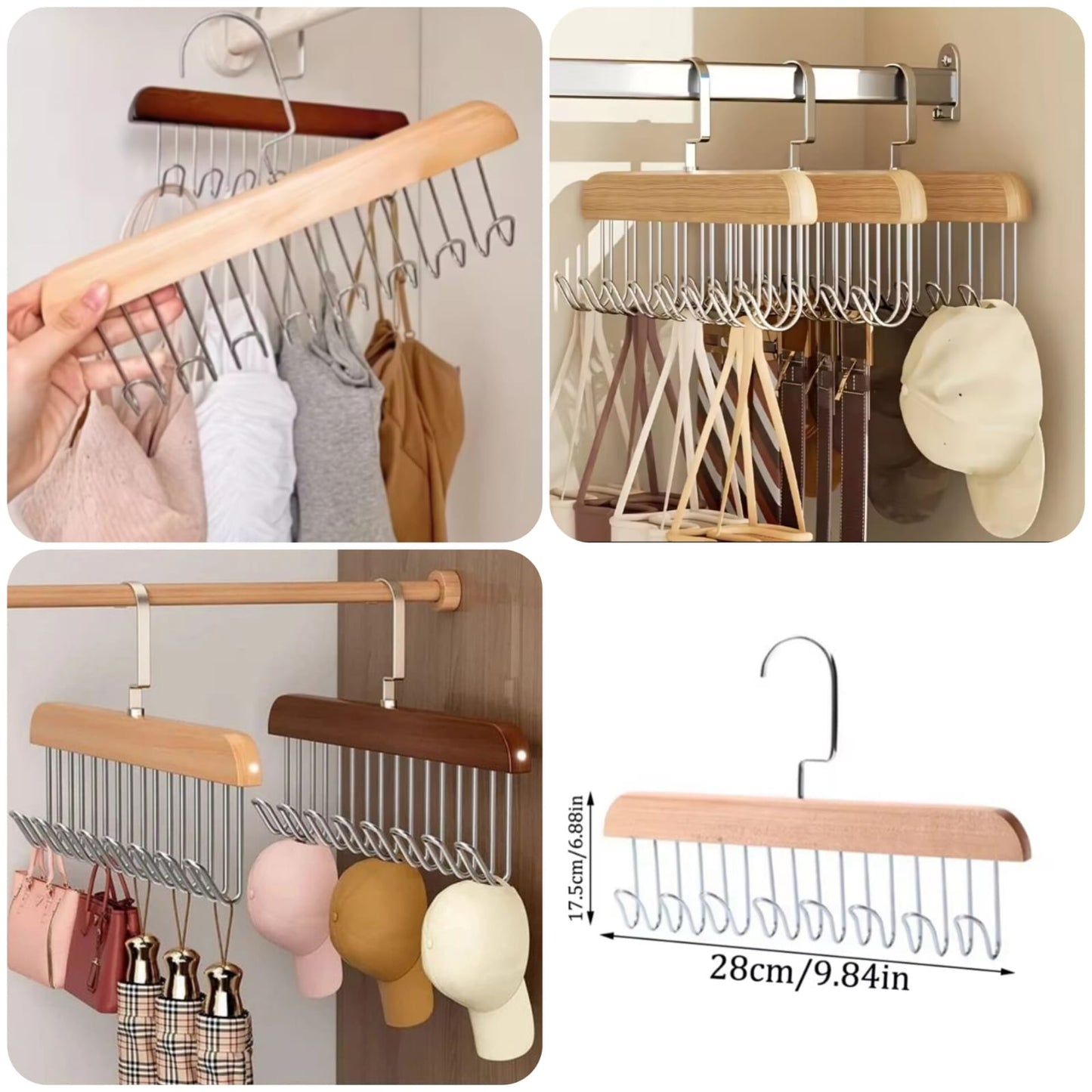8 Hooks Wooden Hanger Space Saving Closet Organizer