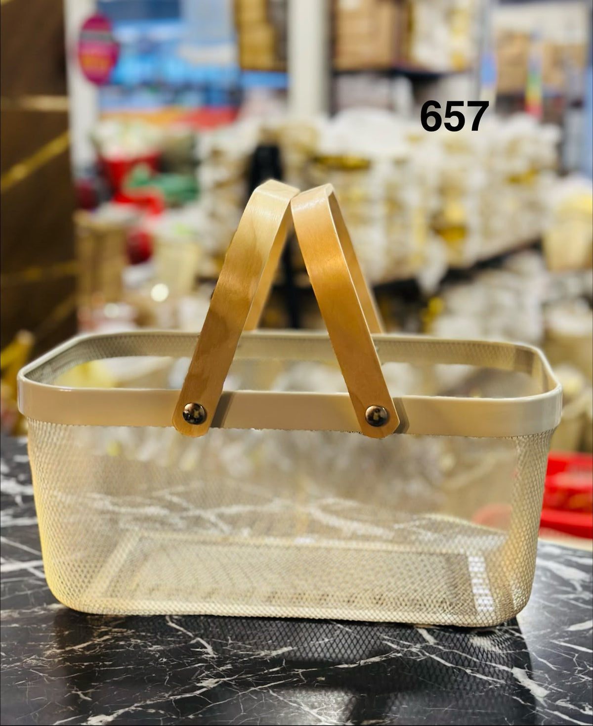 Luxury Mesh Storage Basket with Wooden Handles | Multipurpose Home Organizer